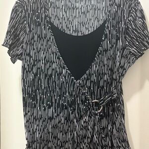 Brittany Black Wrap Blouse Short Sleeve Graphic